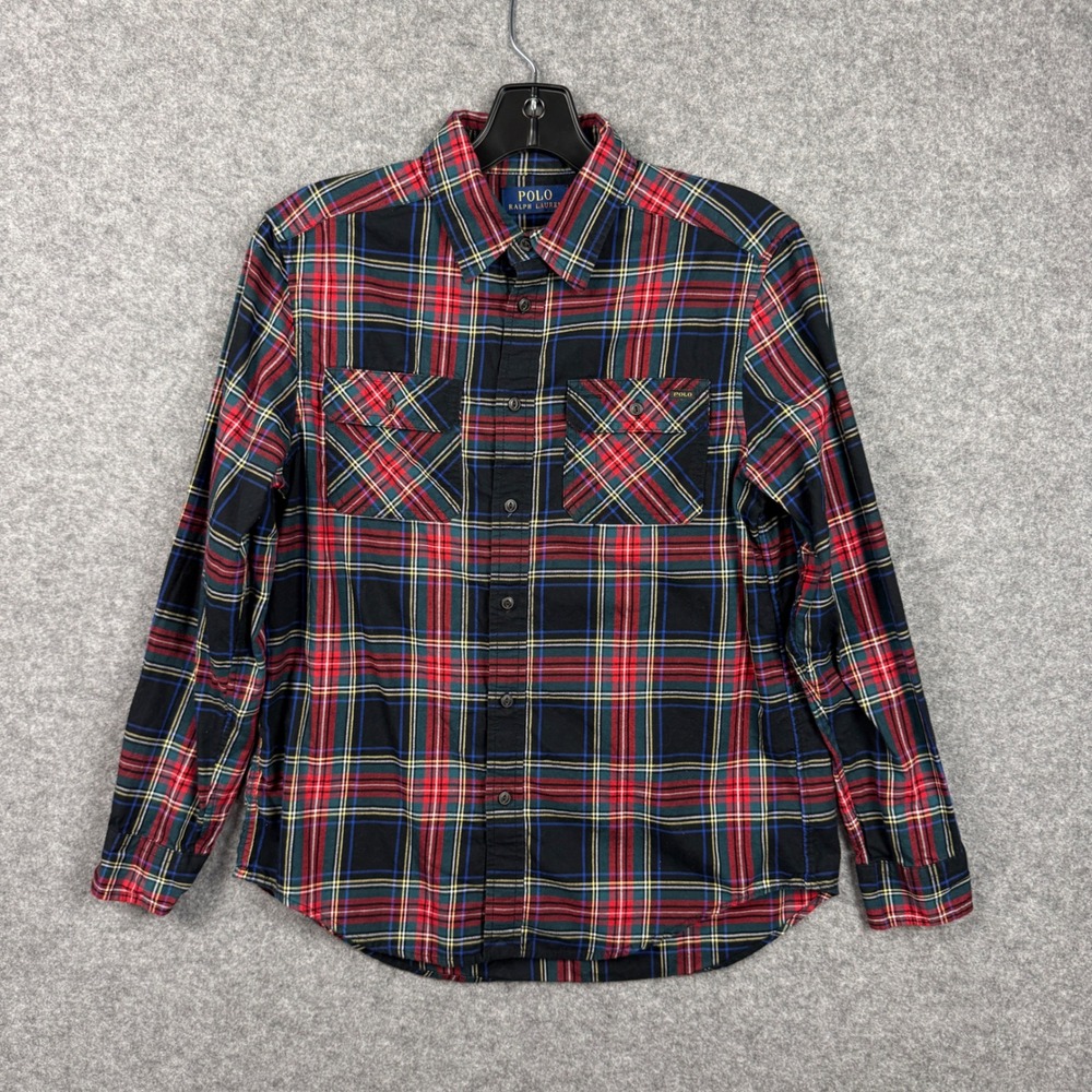 Polo Ralph Lauren Plaid Button Down Shirt Red Green‎ Navy Cotton Long Sleeve L